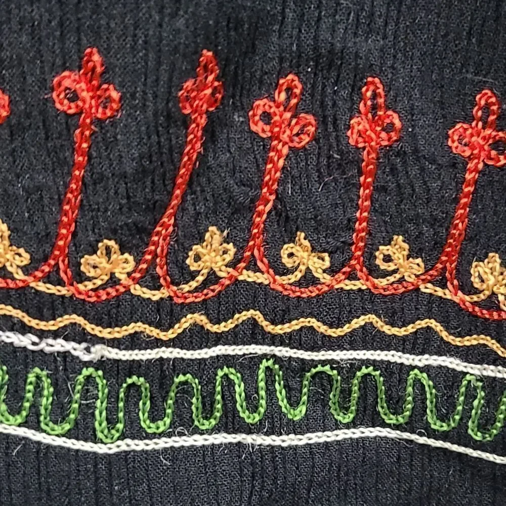 Roaman's Embroidered Black Crepe Broomstick Skirt Midi Maxi Long Peasant Vintage